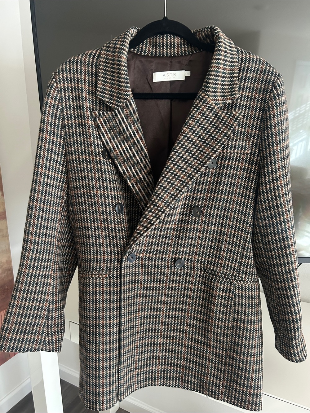 Astr Brown Houndstooth Double-Breasted Blazer